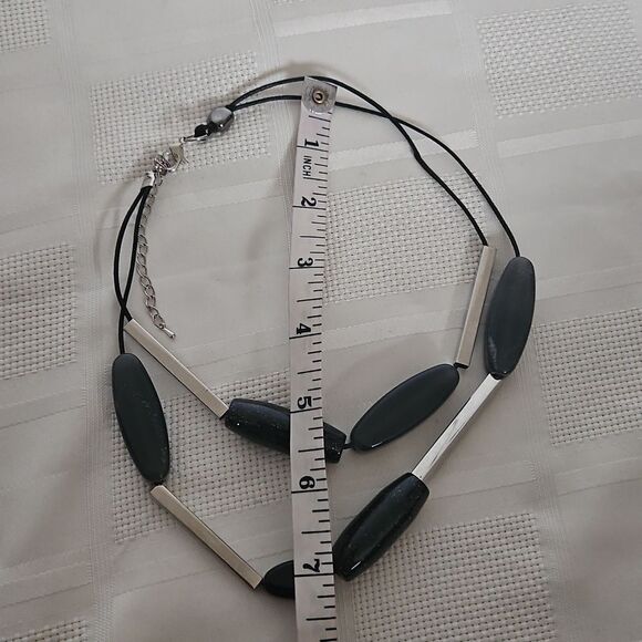 Elegant Black and Silver Layered Choker Necklace - Picture 7 of 16